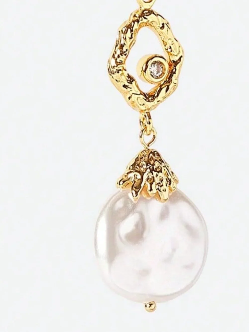 Gold Women's Gold Plated Hammered Texture faux pearl Earrings
